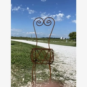 Wrought Iron Chair with Basket Plant Holder with Decorative cactus succulent plant  