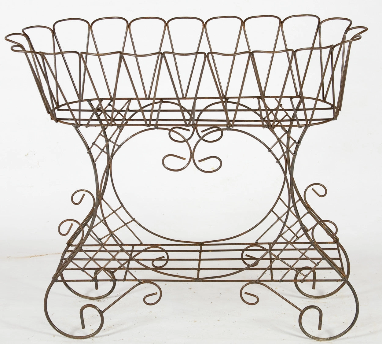 Wrought Iron French Look Planter with Scalloped Basket cactus succulent plant  