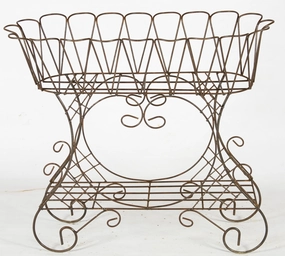 Wrought Iron French Look Planter with Scalloped Basket cactus succulent plant  
