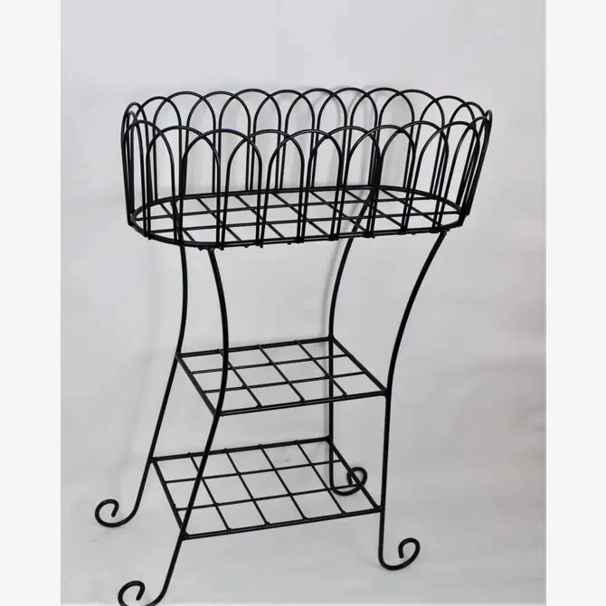 Wrought Iron Oval Fern Stand with 2 Shelves Plant Stand