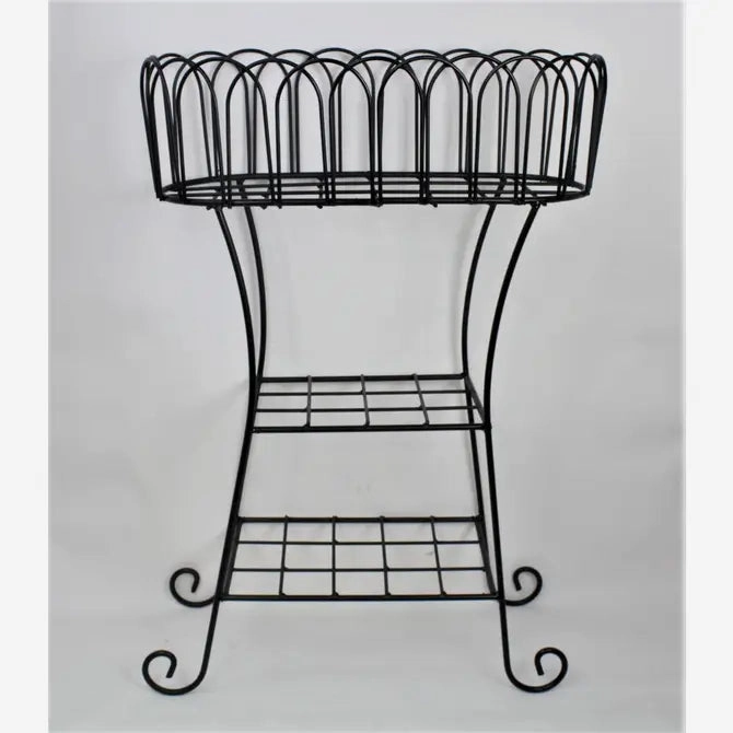 Wrought Iron Oval Fern Stand with 2 Shelves Plant Stand
