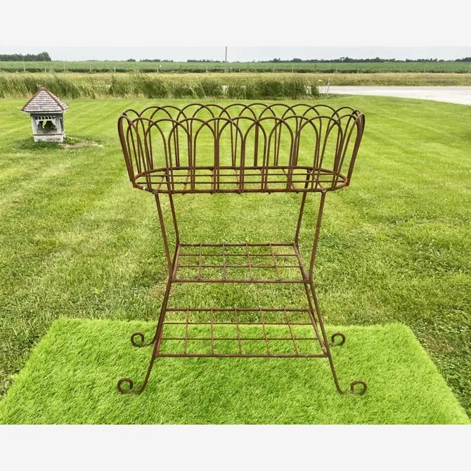 Wrought Iron Oval Fern Stand with 2 Shelves Plant Stand
