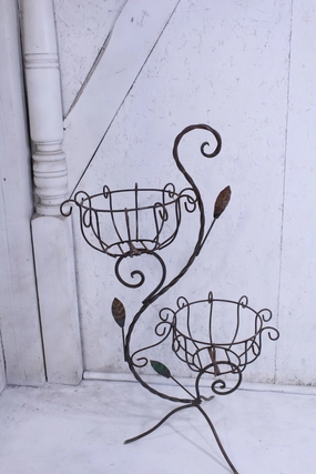 Wrought Iron Twisted Two Tier Basket Stand with Leaves cactus succulent plant  