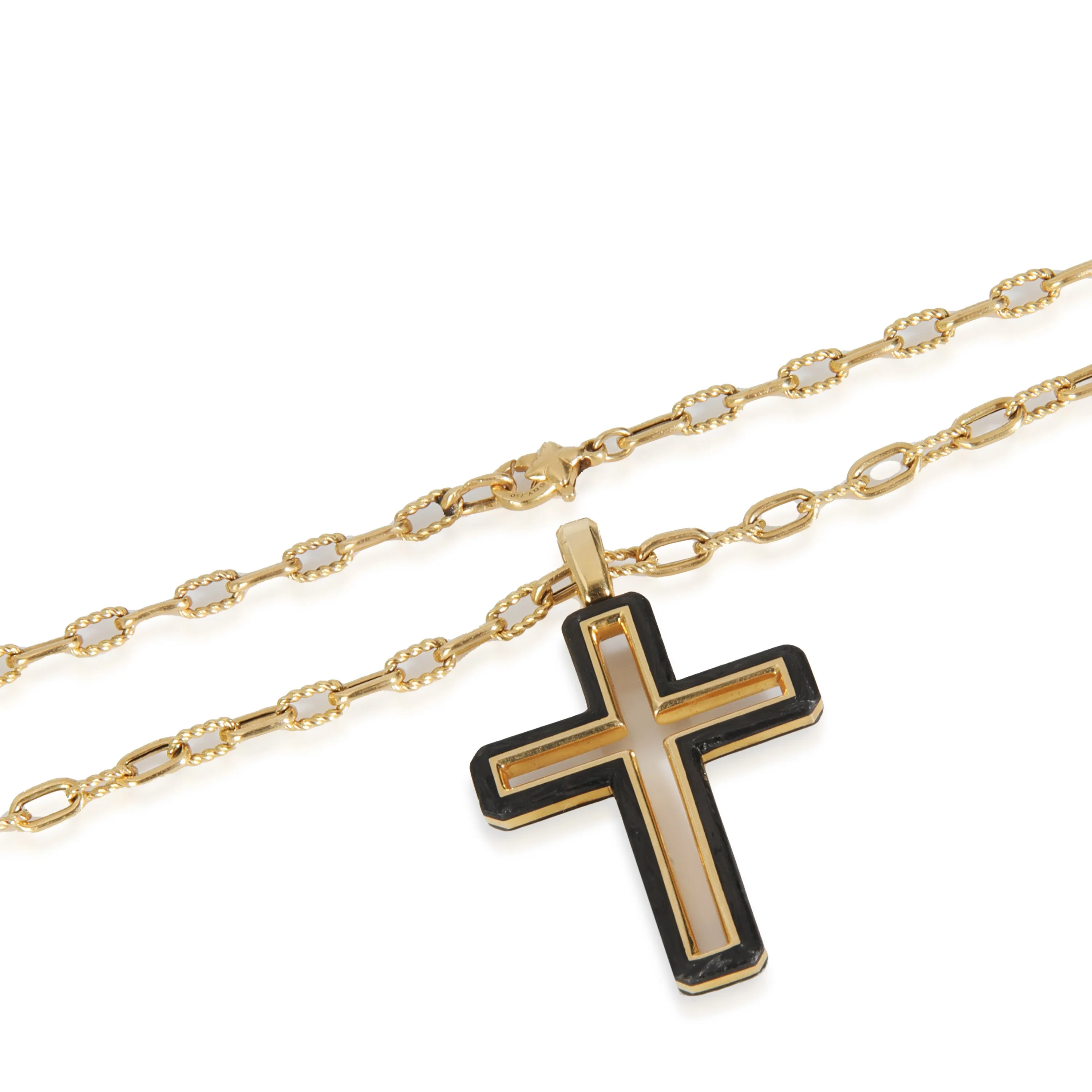 Yellow Gold  Forged Carbon Cross Necklace