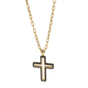 Yellow Gold  Forged Carbon Cross Necklace