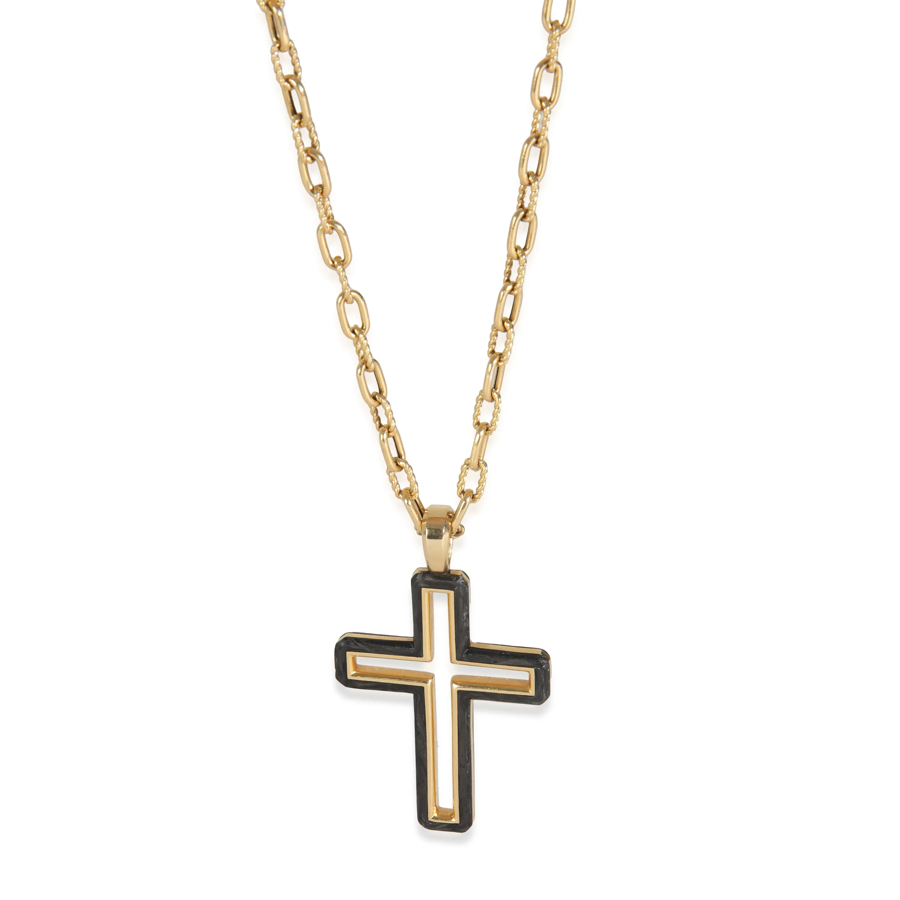 Yellow Gold  Forged Carbon Cross Necklace
