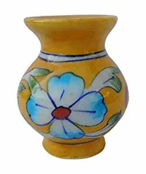 Yellow Ceramic Flower Vase (5cm x 5cm x 7.5cm) shade perennial  