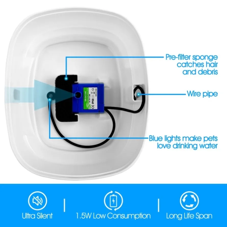 YES4PETS 2.5L Automatic Electric Pet Water Fountain Dog Cat Water Feeder Bowl Dispenser V278-PW-106