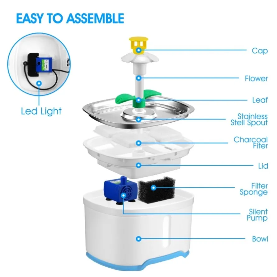 YES4PETS 2.5L Automatic Electric Pet Water Fountain Dog Cat Water Feeder Bowl Dispenser V278-PW-106