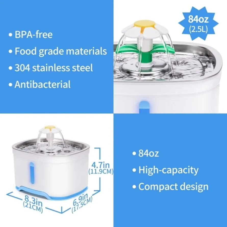YES4PETS 2.5L Automatic Electric Pet Water Fountain Dog Cat Water Feeder Bowl Dispenser V278-PW-106