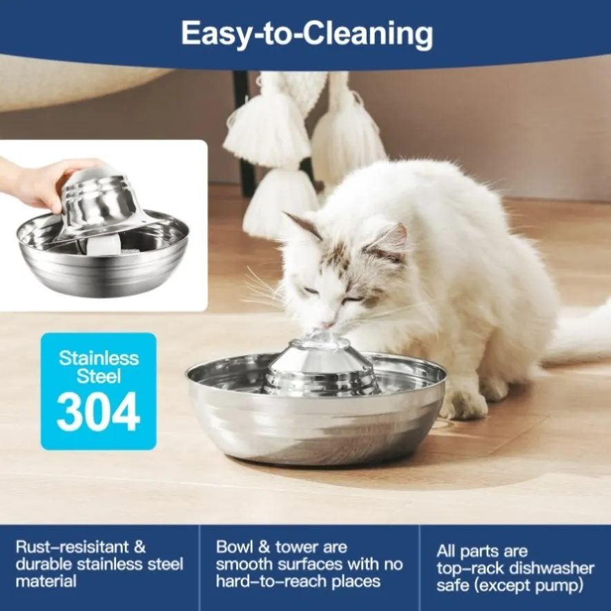 YES4PETS 2L Automatic Electric Pet Water Fountain Dog Cat Stainless Steel Feeder Bowl Dispenser V278-PWS-102