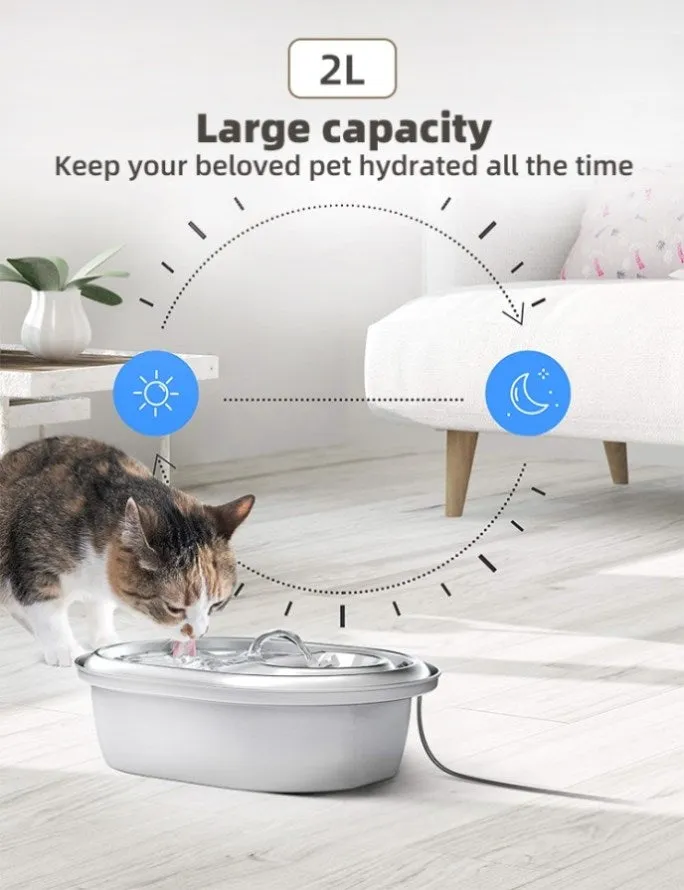 YES4PETS 2L Automatic Electric Pet Water Fountain Dog Cat Stainless Steel Feeder Bowl Dispenser V278-PWS-111-0015