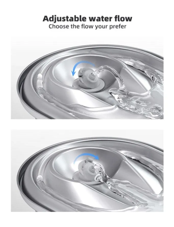YES4PETS 2L Automatic Electric Pet Water Fountain Dog Cat Stainless Steel Feeder Bowl Dispenser V278-PWS-111-0015