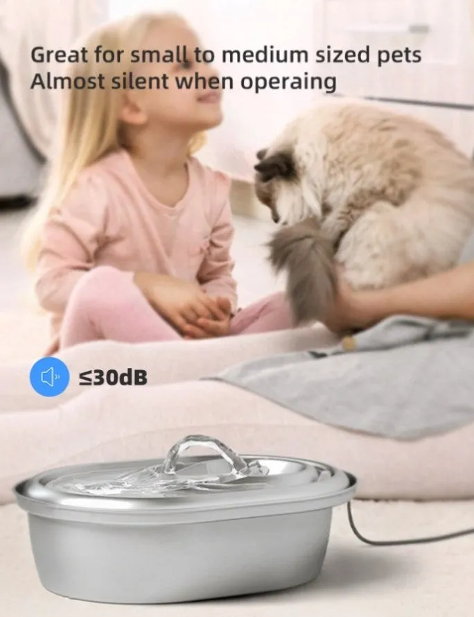 YES4PETS 2L Automatic Electric Pet Water Fountain Dog Cat Stainless Steel Feeder Bowl Dispenser V278-PWS-111-0015