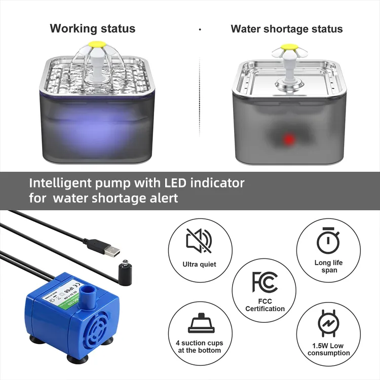 YES4PETS 3L Automatic Electric Pet Water Fountain Dog Cat Stainless Steel Feeder Bowl Dispenser Grey V278-PWS-106-GREY
