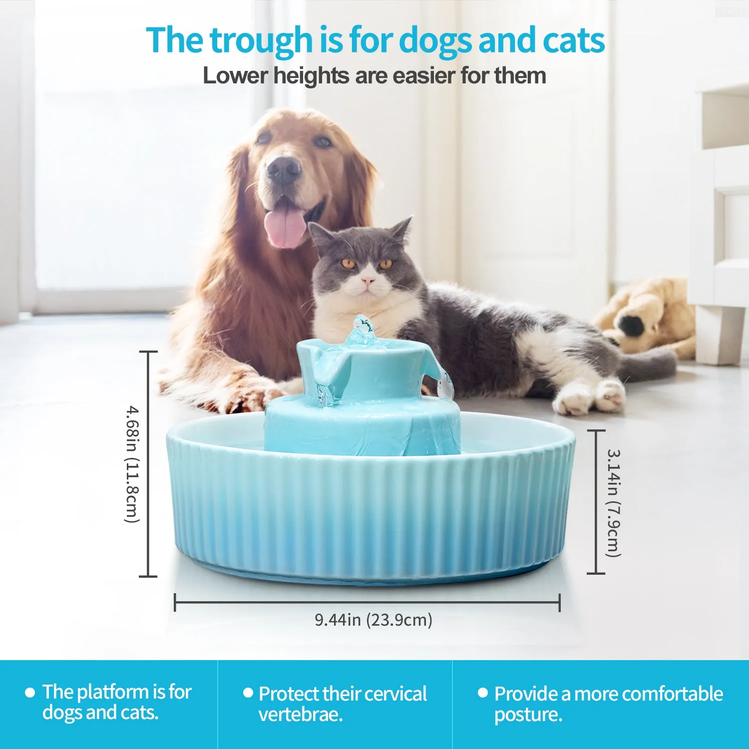 YES4PETS Blue Ceramic Electric Pet Water Fountain Dog Cat Water Feeder Bowl Dispenser V278-PWC-101-BLUE