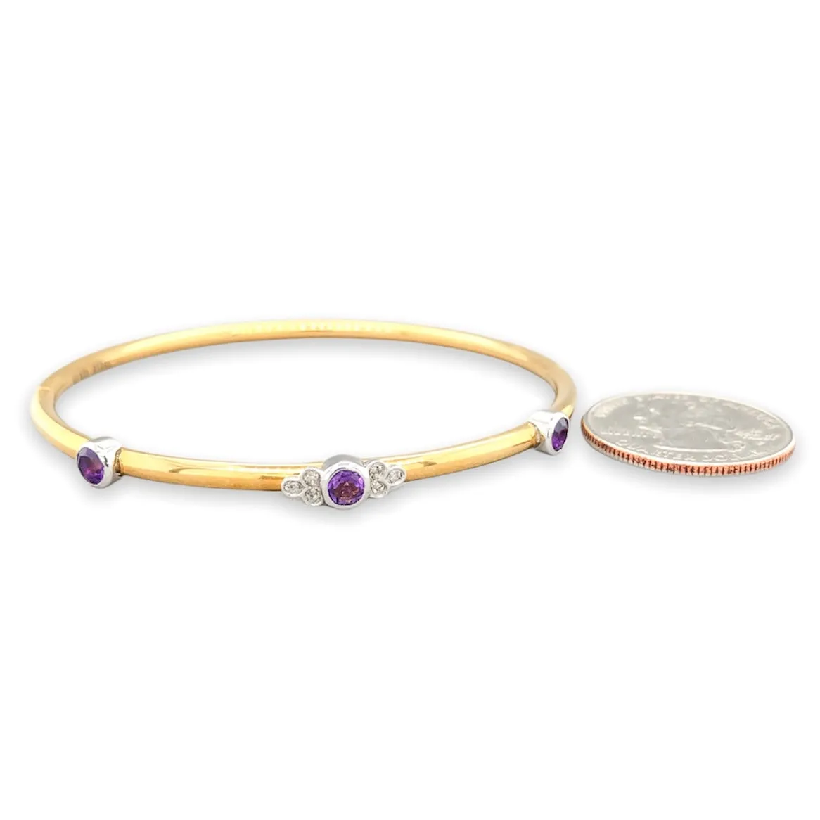 YGP Stainless Amethyst & Diamond Hinged Bangle Bracelet