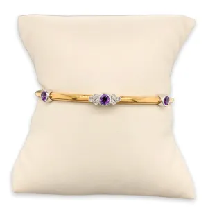 YGP Stainless Amethyst & Diamond Hinged Bangle Bracelet