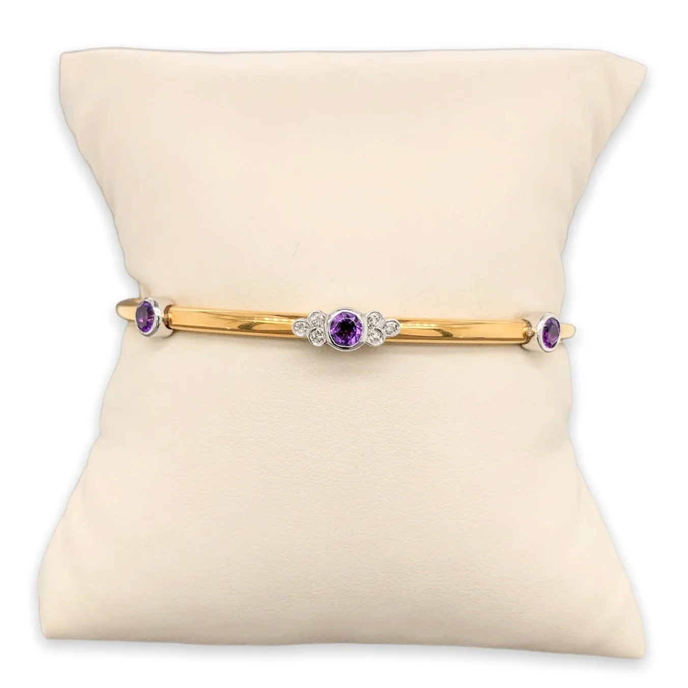 YGP Stainless Amethyst & Diamond Hinged Bangle Bracelet