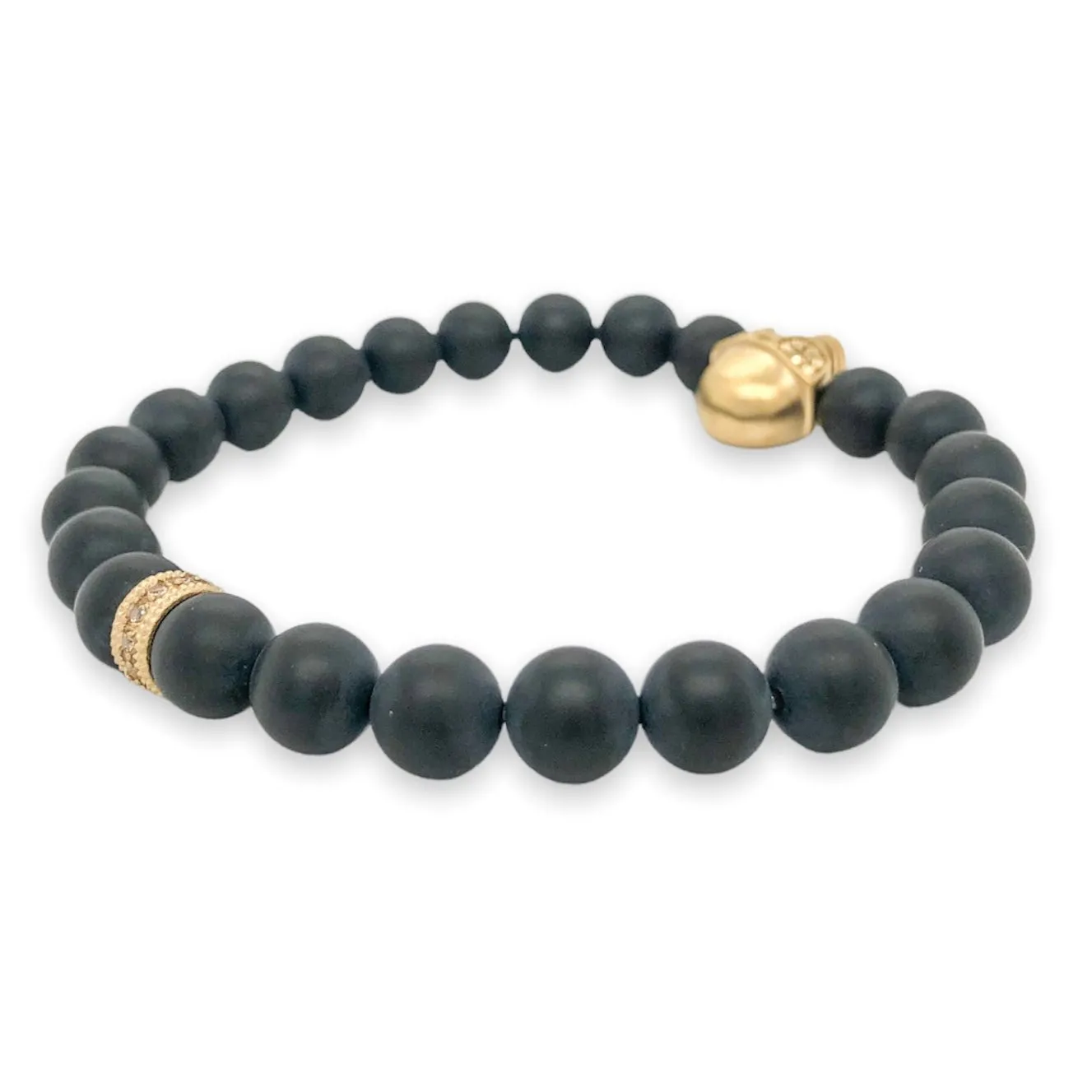 YGP Stainless CZ Skull & Onyx Stretch Bead Bracelet