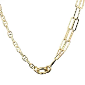 YGP Stainless Double Paperclip & Mariner Link Choker Necklace