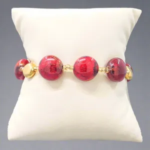 YGP Stainless Red Murano Glass and Gold Tone Bead Bracelet