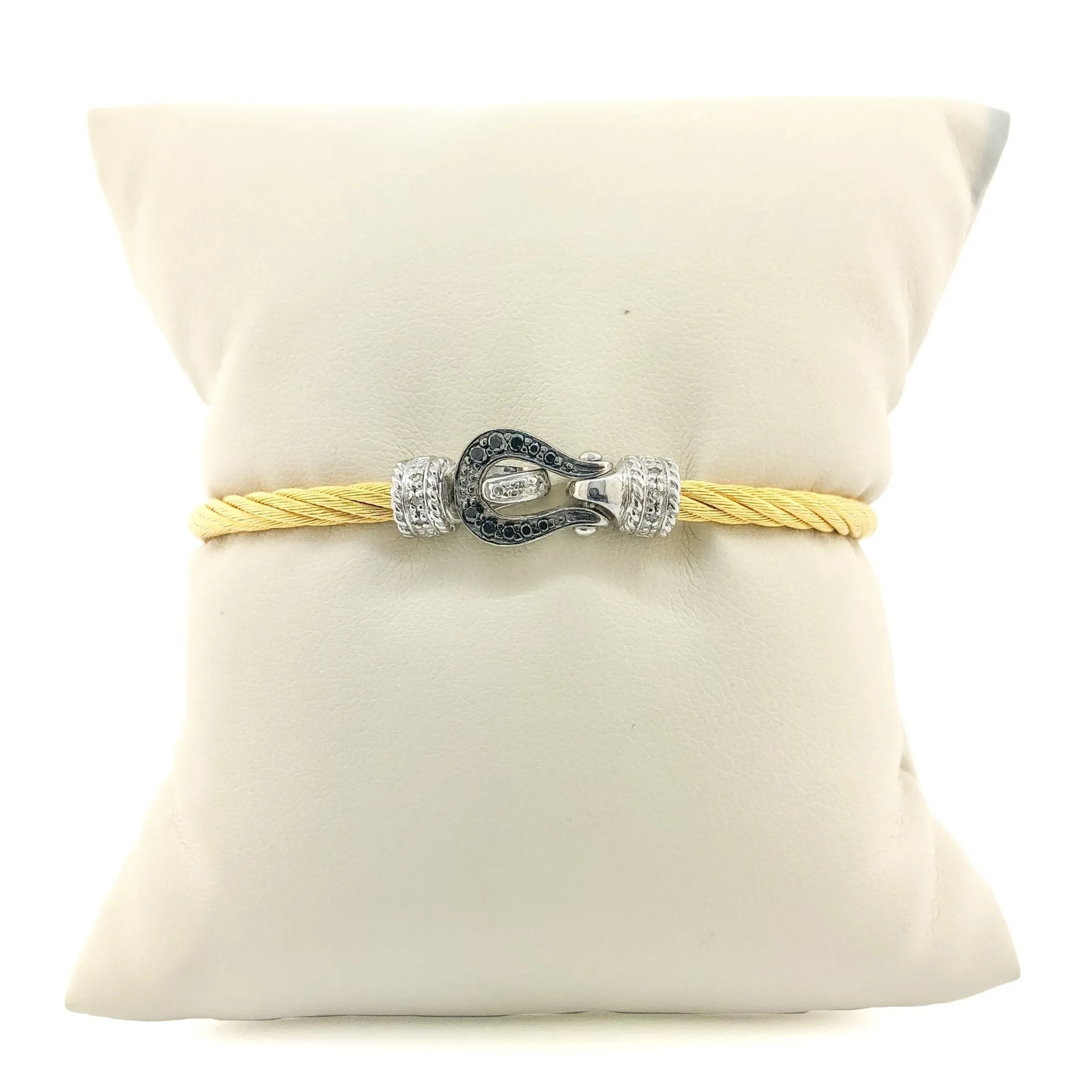 YGP Stainless Silver Black & White Diamond Buckle Bracelet