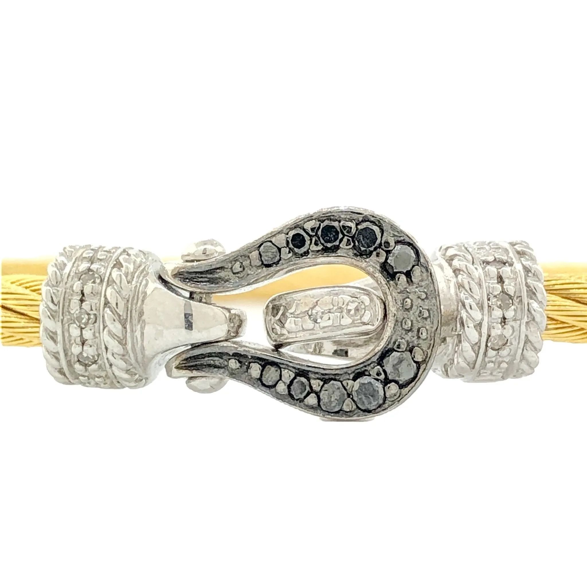 YGP Stainless Silver Black & White Diamond Buckle Bracelet