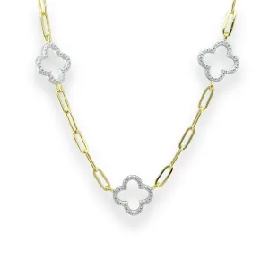 YGP Sterling 19" CZ Clover Necklace