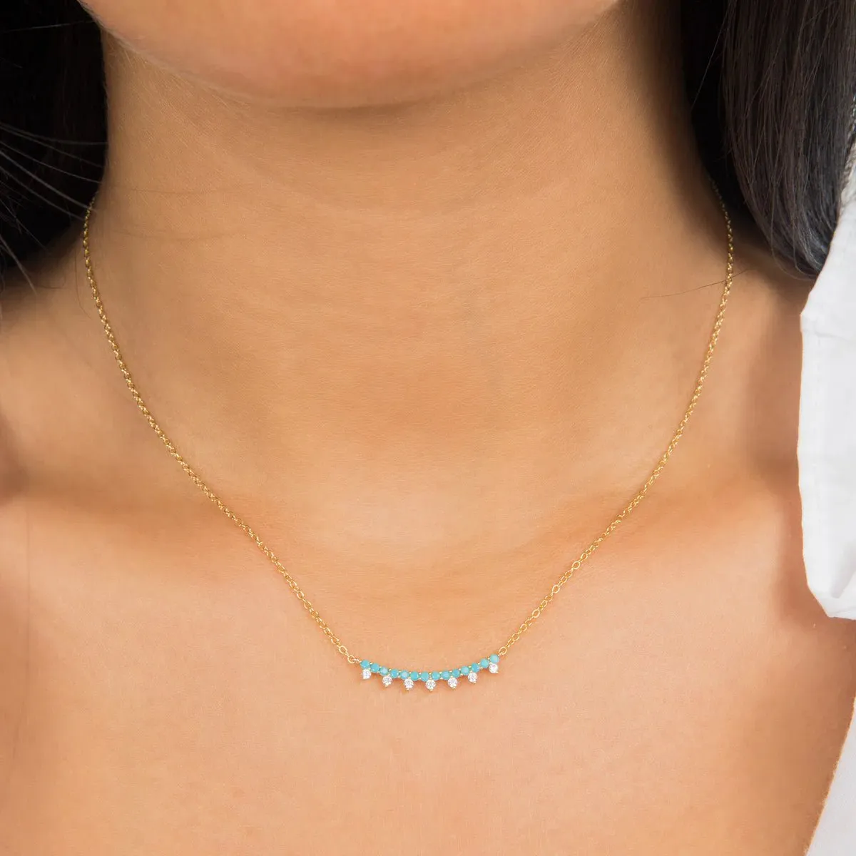 YGP Sterling CZ 18" Curved Bar Necklace