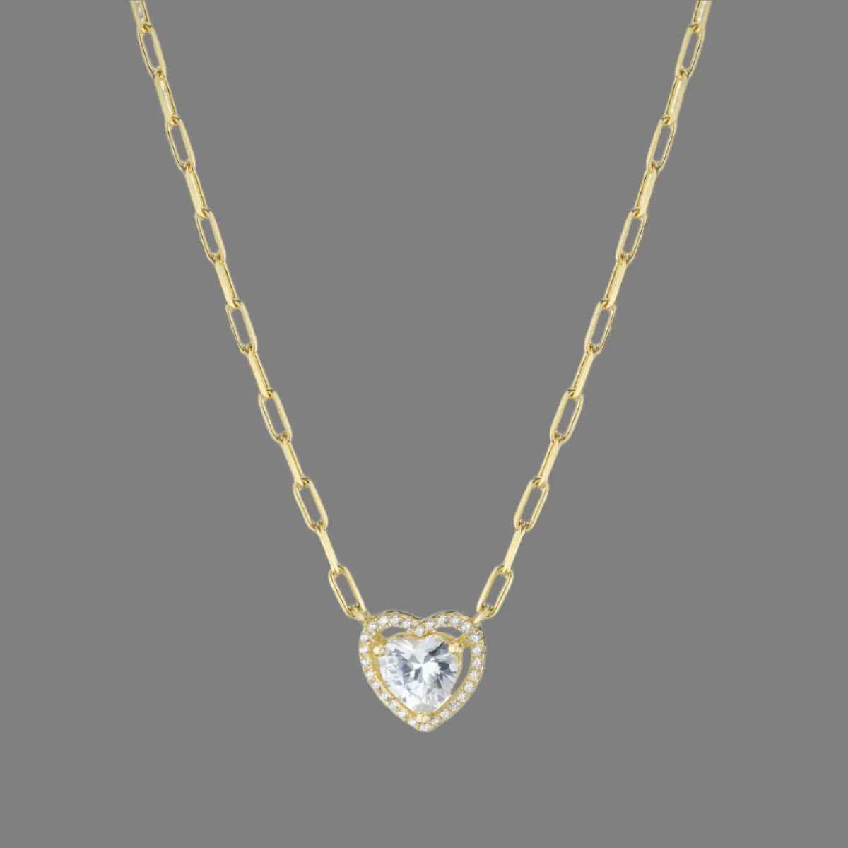 YGP Sterling CZ Heart Necklace with Paperclip Chain