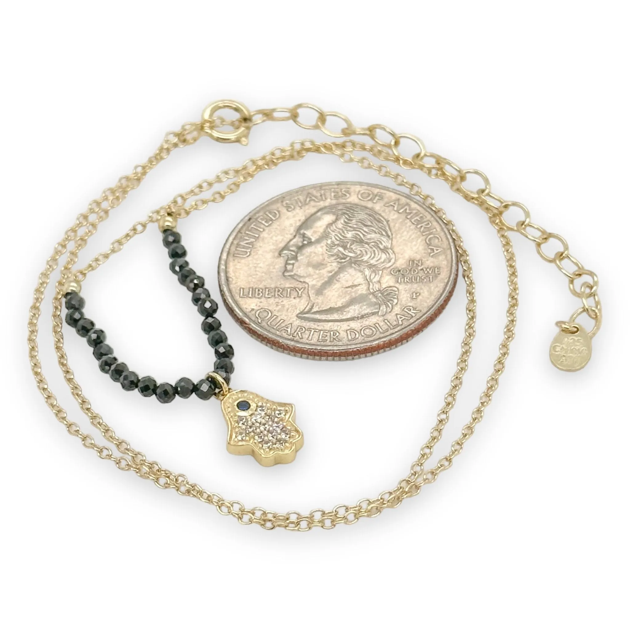 YGP Sterling CZ Onyx Hamsa Necklace
