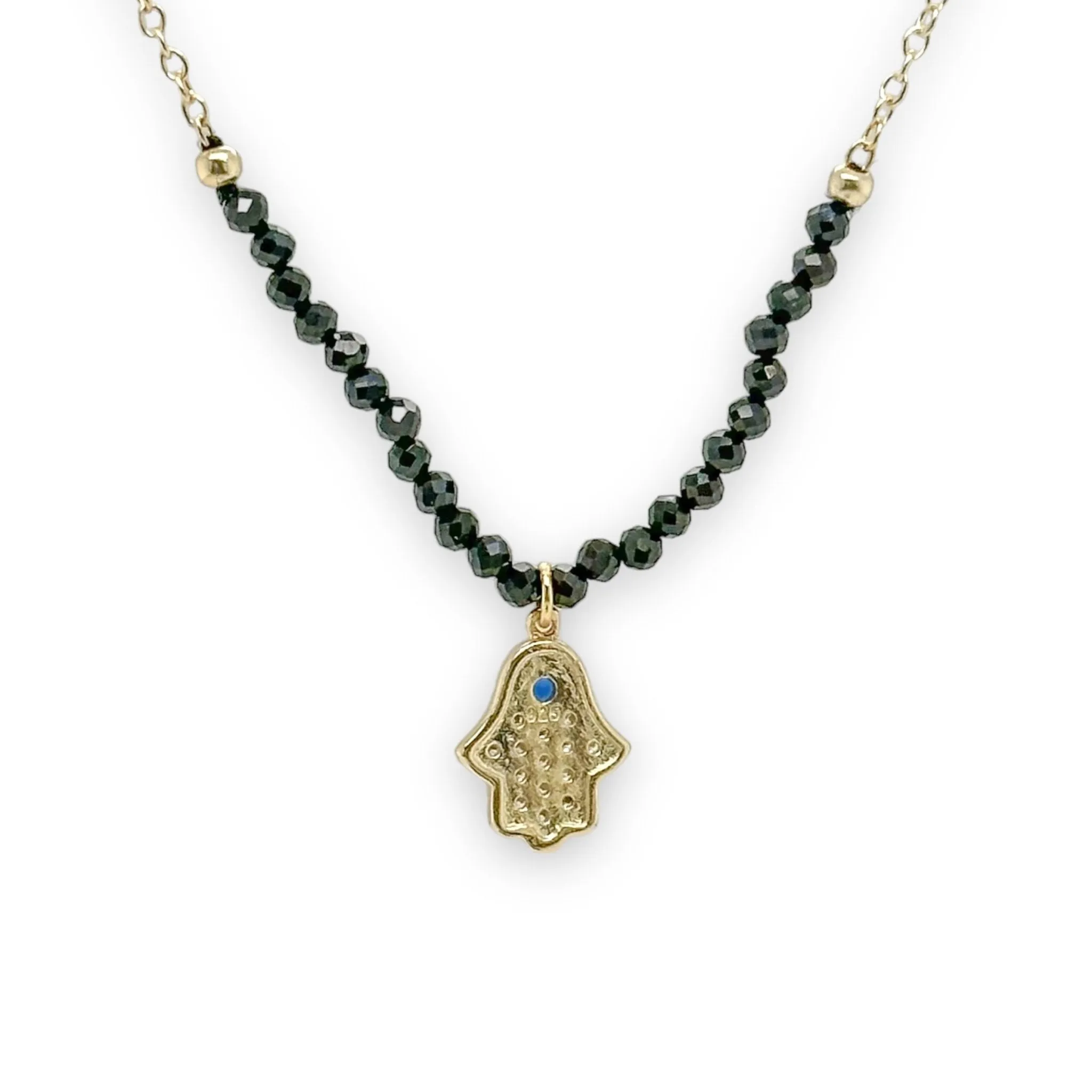 YGP Sterling CZ Onyx Hamsa Necklace
