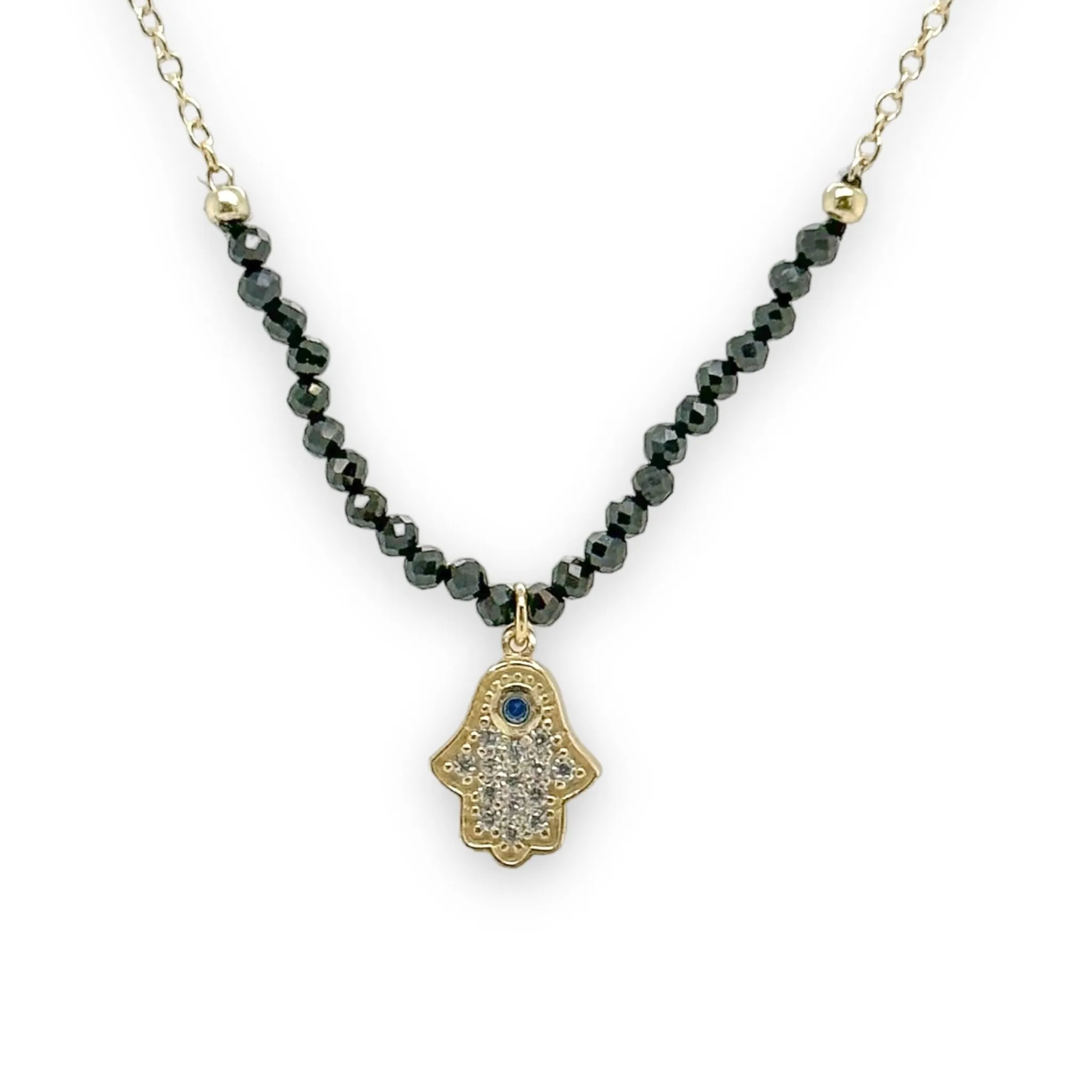 YGP Sterling CZ Onyx Hamsa Necklace