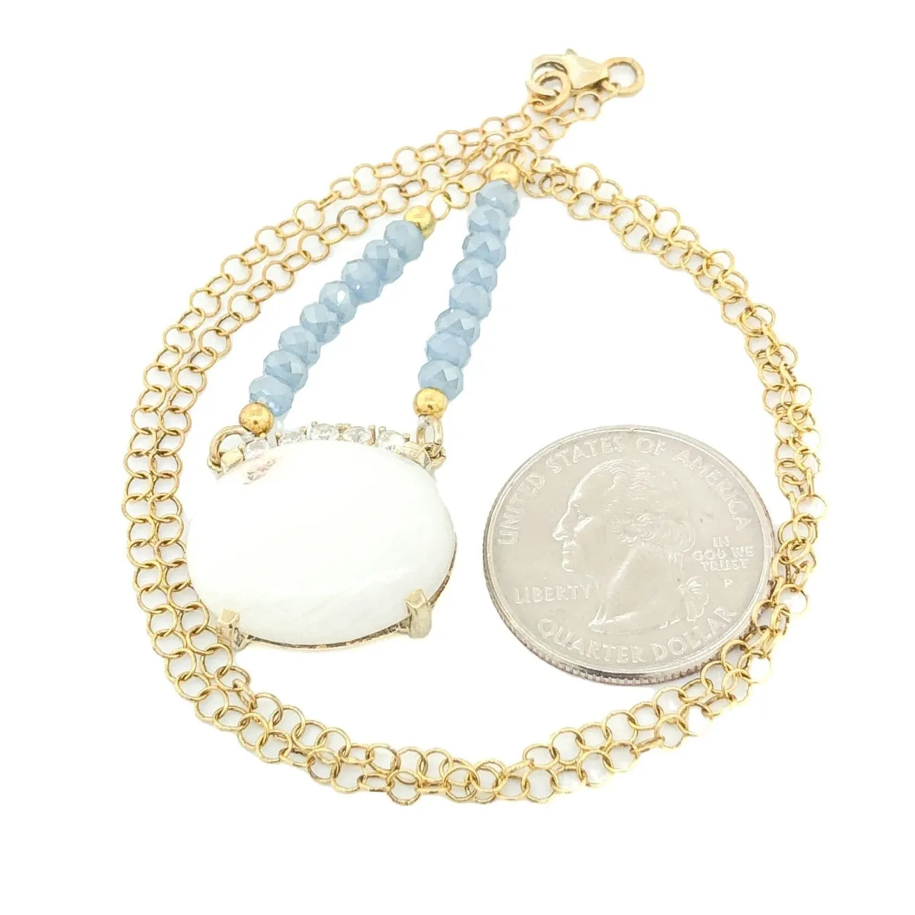 YGP Sterling CZ, White & Blue Quartz Necklace