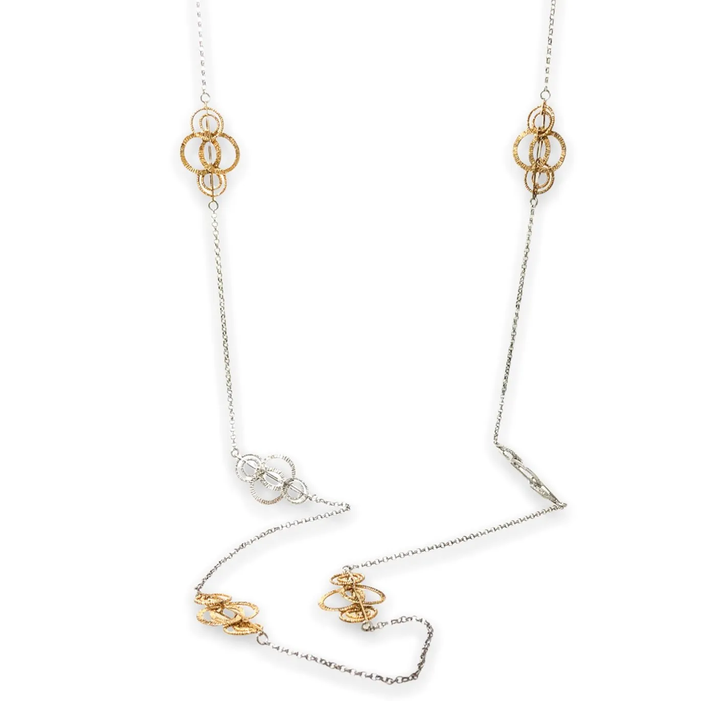 YGP Sterling Interlocking Textured Circles 34 Necklace