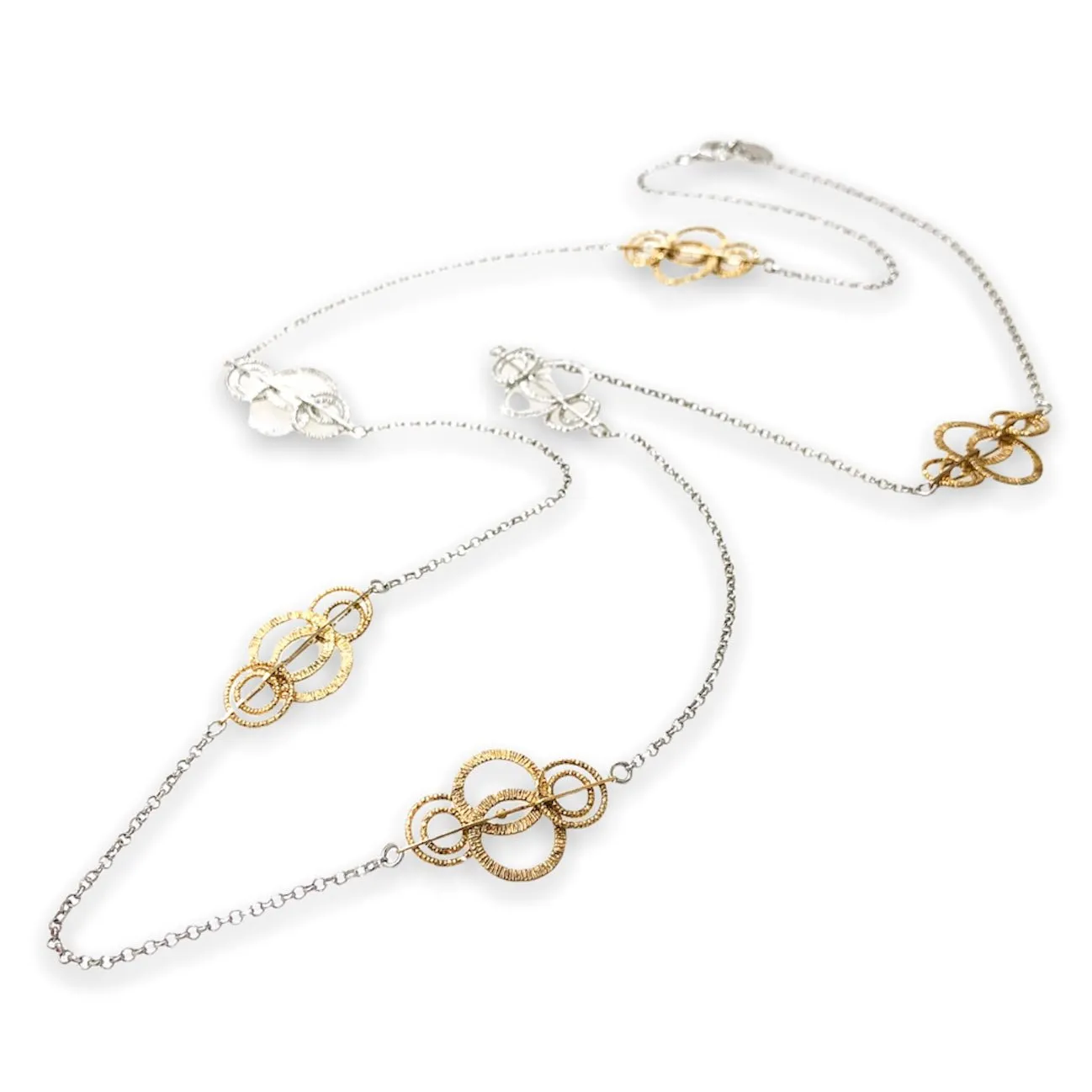YGP Sterling Interlocking Textured Circles 34 Necklace