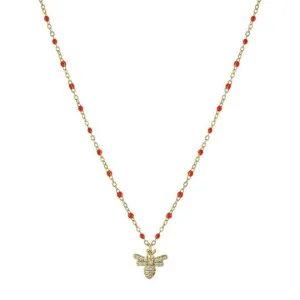 YGP Sterling Orange Enamel Bead Necklace CZ Bee
