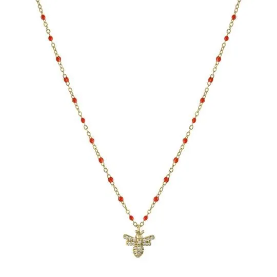 YGP Sterling Orange Enamel Bead Necklace CZ Bee