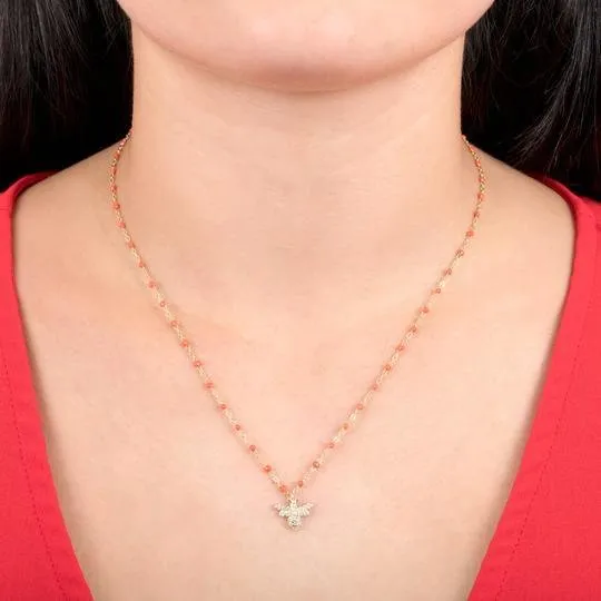 YGP Sterling Orange Enamel Bead Necklace CZ Bee