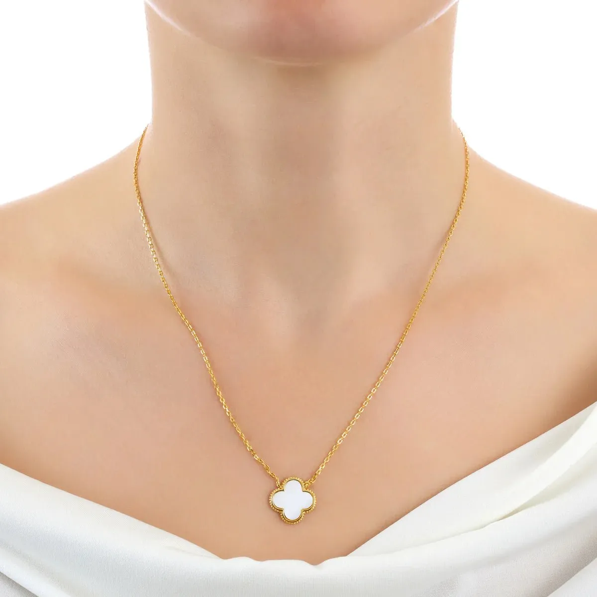 YGP Sterling White MOP Clover Necklace