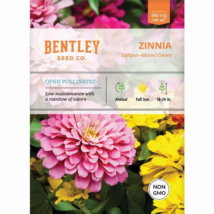 Zinnia-Lilliput Mixed Colors-Zinnia elegans Seed Packet floating plant shelf  